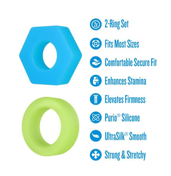 PERFORMANCE PLUS FLASH 2 COCK RING SET GLOW IN THE DARK
