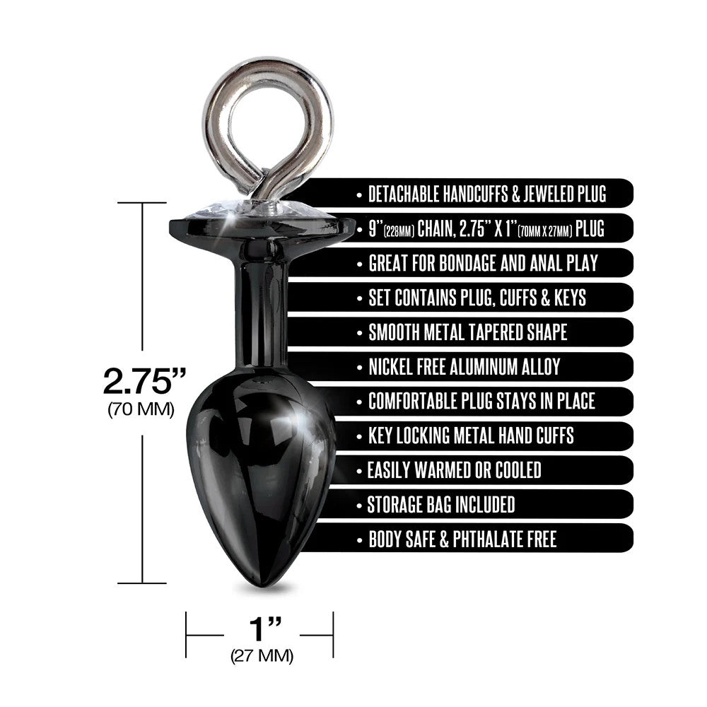 NIXIE METAL BUTT PLUG & FURRY CUFF SET BLACK