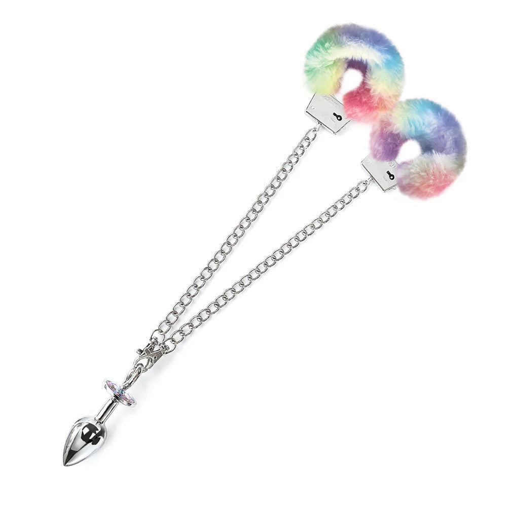 NIXIE METAL BUTT PLUG & FURRY CUFF SET UNICORN