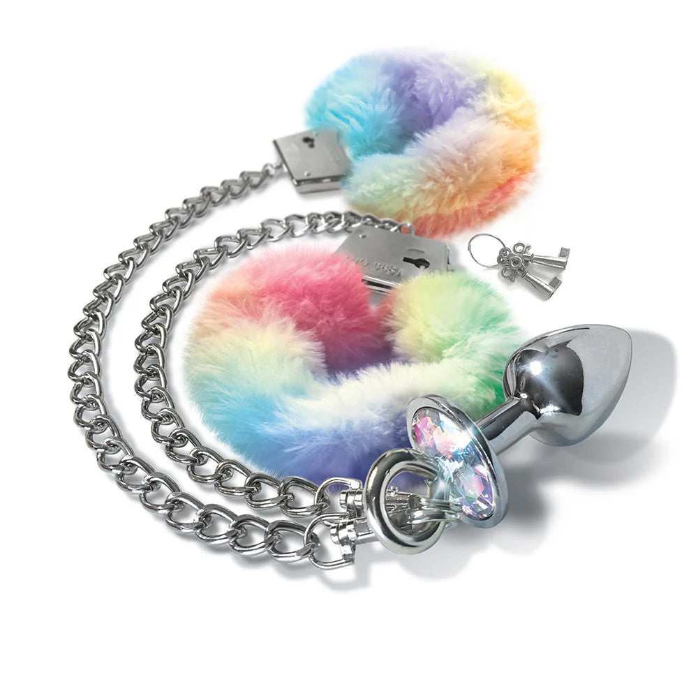 NIXIE METAL BUTT PLUG & FURRY CUFF SET UNICORN