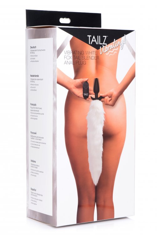 TAILZ VIBRATING WHITE FOX TAIL SLENDER ANAL PLUG