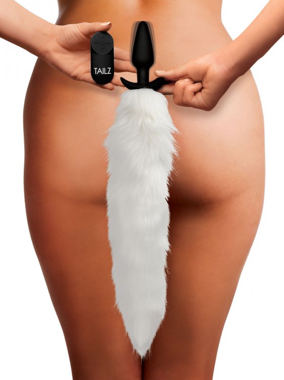 TAILZ VIBRATING WHITE FOX TAIL SLENDER ANAL PLUG