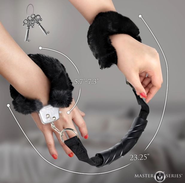 MASTER SERIES THE HANDLER FURRY HANDCUFFS W/ HANDLE
