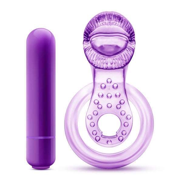 PLAY WITH ME LICK IT VIBRATING DOUBLE STRAP COCK RING PURPLE