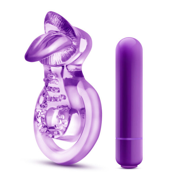 PLAY WITH ME LICK IT VIBRATING DOUBLE STRAP COCK RING PURPLE
