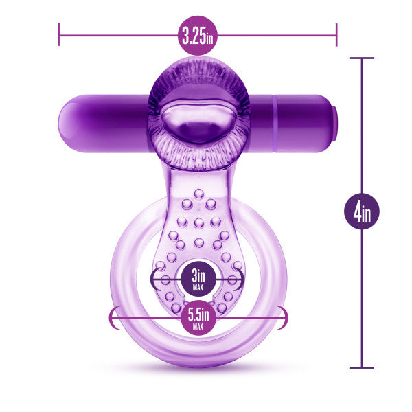 PLAY WITH ME LICK IT VIBRATING DOUBLE STRAP COCK RING PURPLE