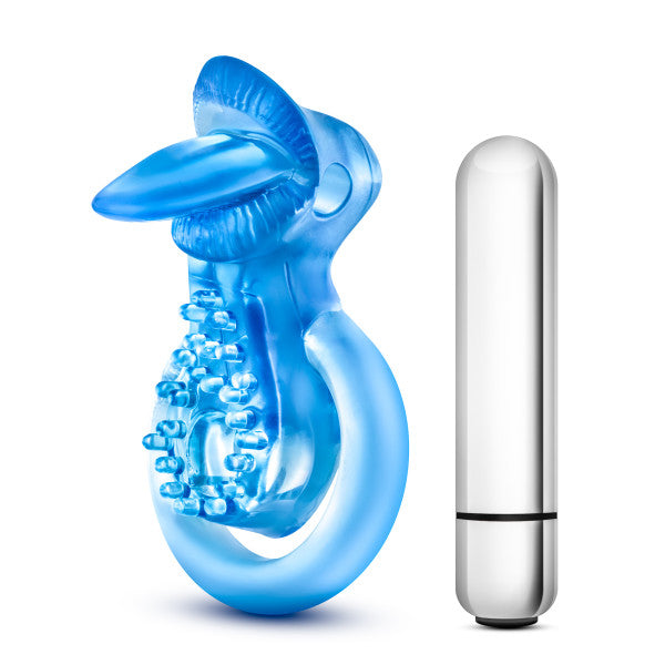 STAY HARD 10 FUNCTION VIBRATING TONGUE RING BLUE