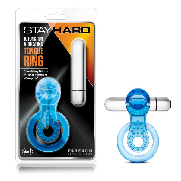 STAY HARD 10 FUNCTION VIBRATING TONGUE RING BLUE