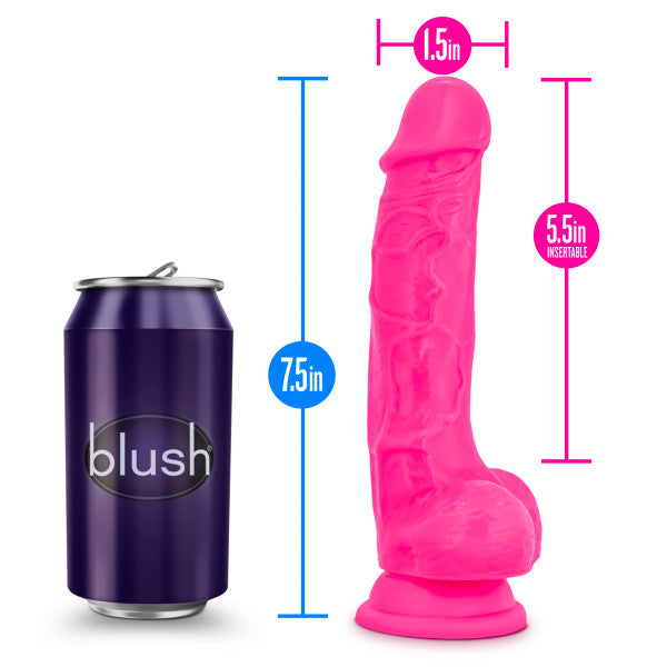 NEO ELITE 7.5IN SILICONE DUAL DENSITY COCK W/ BALLS NEON PINK