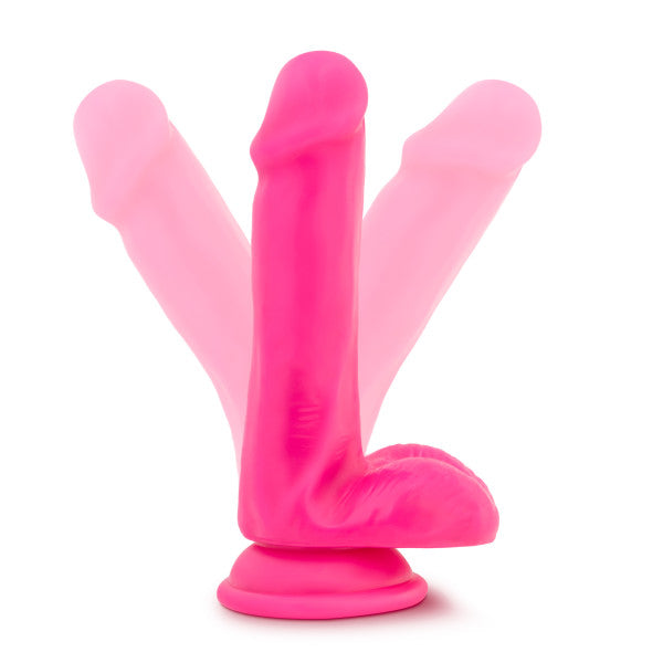 NEO ELITE 6IN SILICONE DUAL DENSITY COCK W/ BALLS NEON PINK