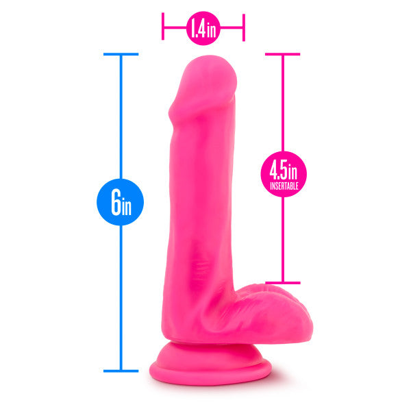 NEO ELITE 6IN SILICONE DUAL DENSITY COCK W/ BALLS NEON PINK