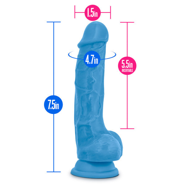 NEO 7.5 DUAL DENSITY COCK W/BALLS NEON BLUE "