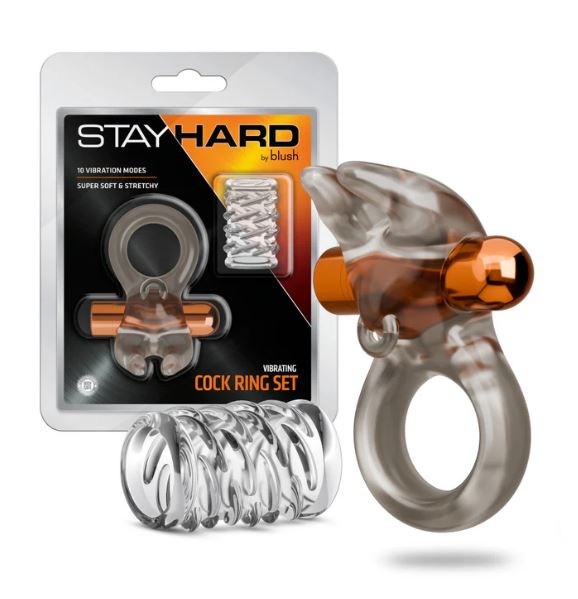 STAY HARD VIBRATING COCK RING SET W/SLEEVE