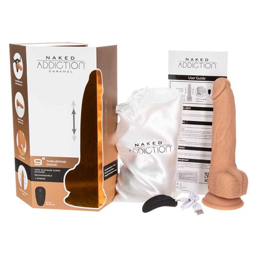 NAKED ADDICTION 9IN CARAMEL THRUSTING DONG W/ REMOTE