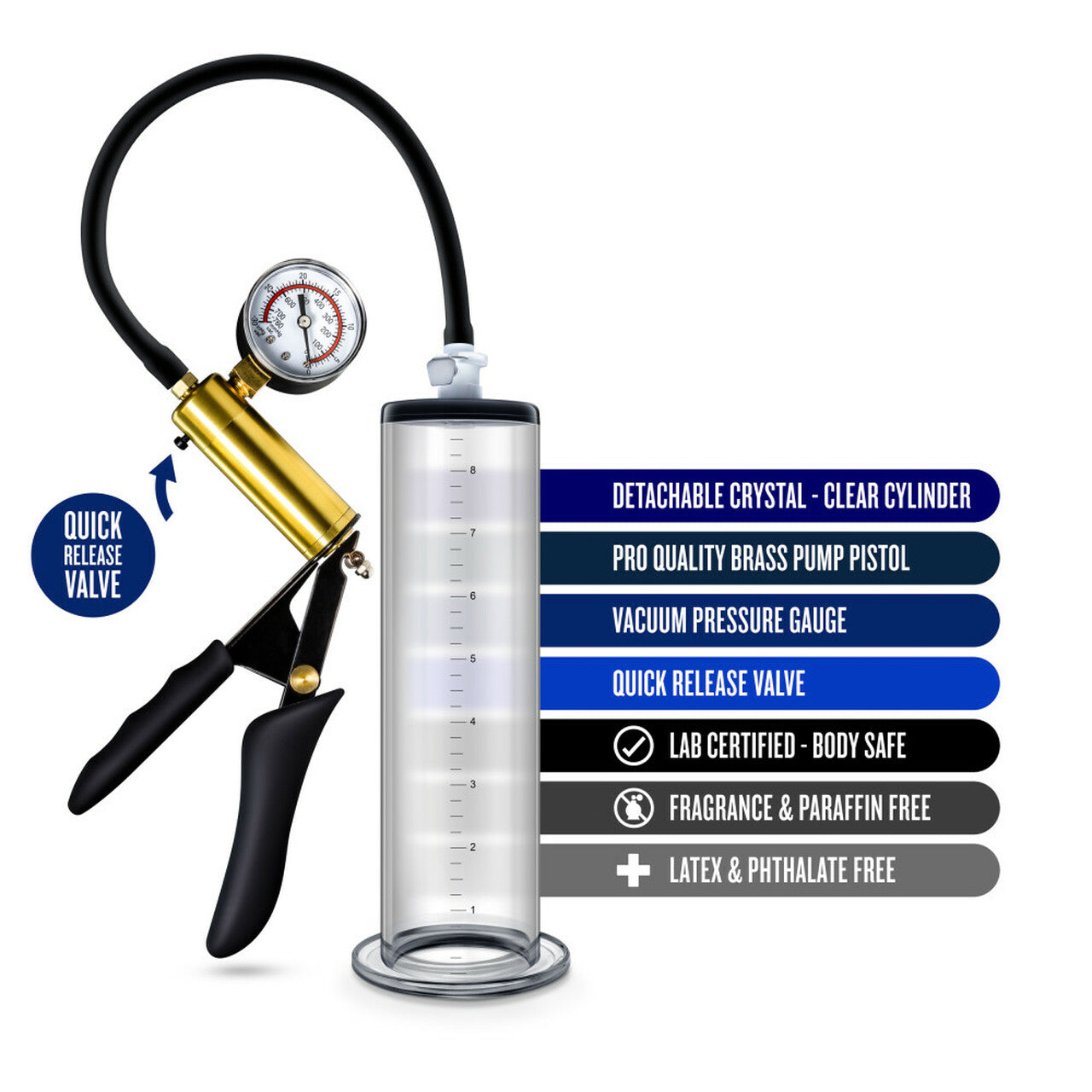 PERFORMANCE VX6 VACUUM PENIS PUMP W/ BRASS TRIGGER & PRESSURE GAUGE CLEAR