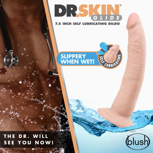 DR SKIN GLIDE 7.5 SELF LUBRICATING DILDO VANILLA "