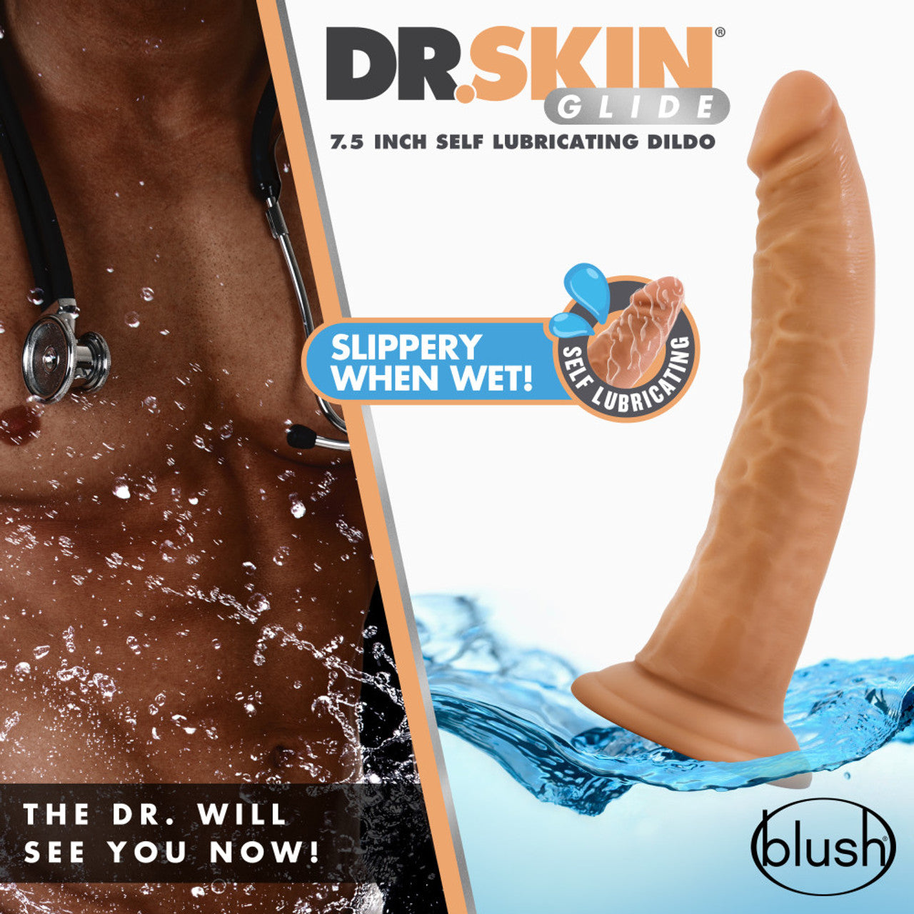 DR SKIN GLIDE 7.5IN SELF LUBRICATING DILDO MOCHA