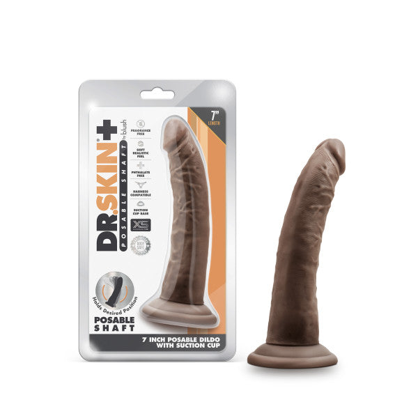 DR SKIN PLUS 7IN POSEABLE DILDO CHOCOLATE
