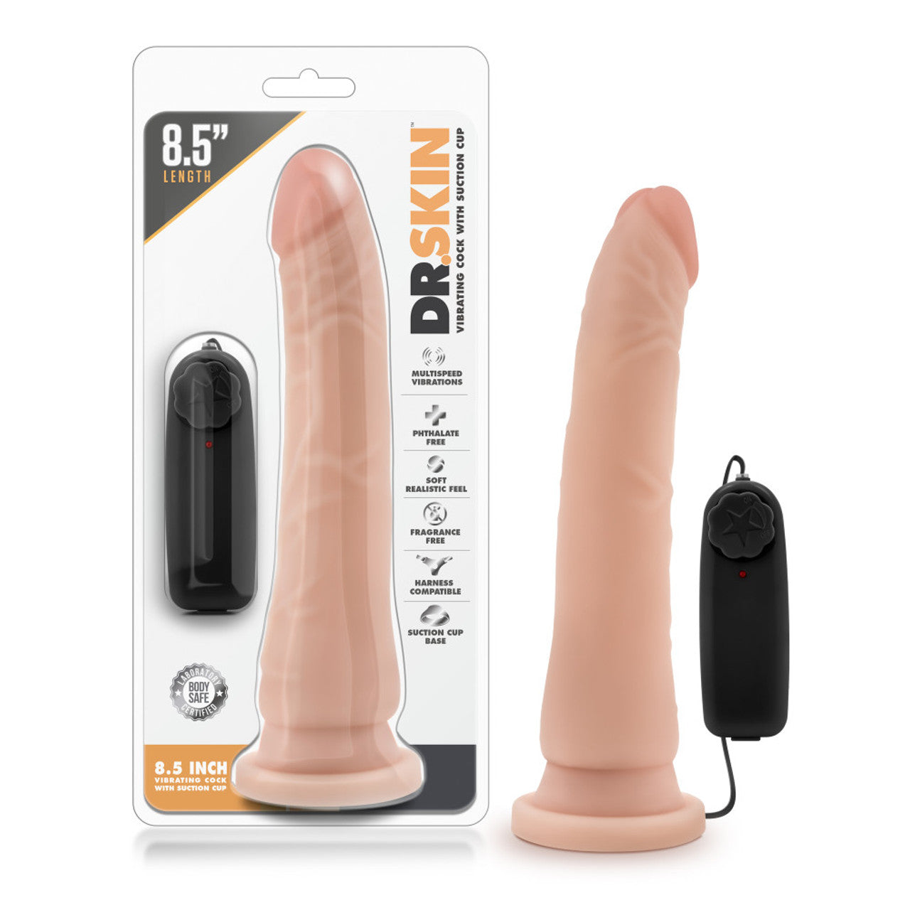 DR SKIN 8.5 VIBRATING REALISTIC COCK W/SUCTION CUP VANILLA"