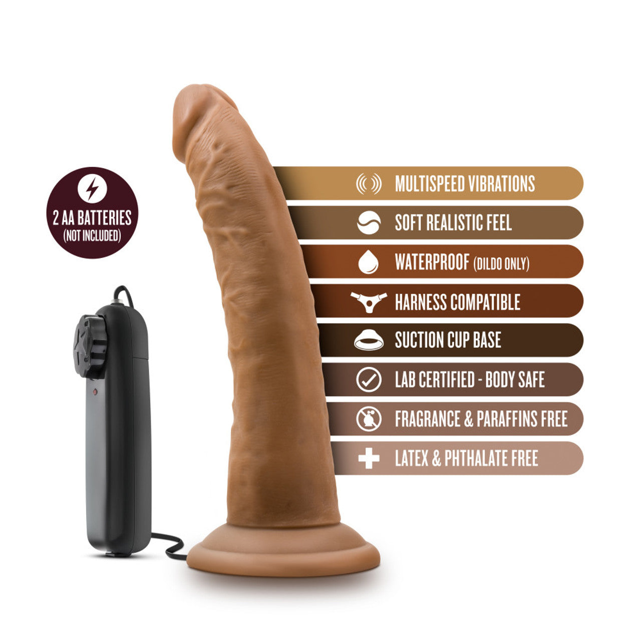DR SKIN DR DAVE 7IN MOCHA VIBRATING COCK W/ SUCTION CUP
