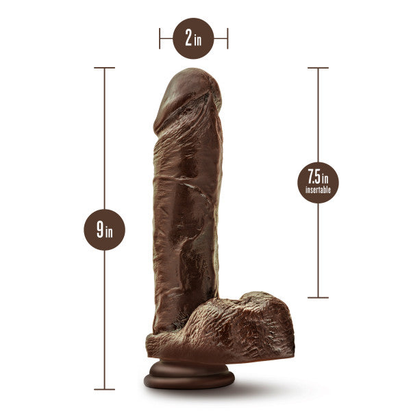 DR SKIN PLUS 9IN THICK POSABLE DILDO W/ BALLS CHOCOLATE