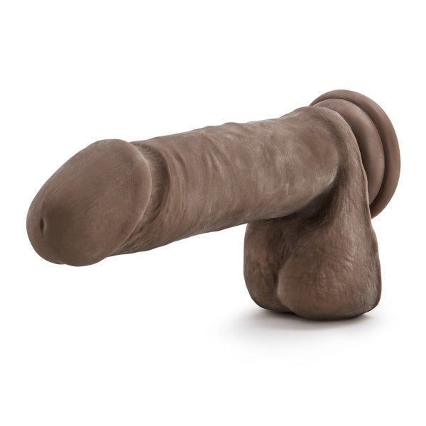 DR SKIN PLUS 9IN THICK POSABLE DILDO W/ BALLS CHOCOLATE