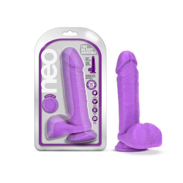 NEO 8IN DUAL DENSITY DILDO NEON PURPLE