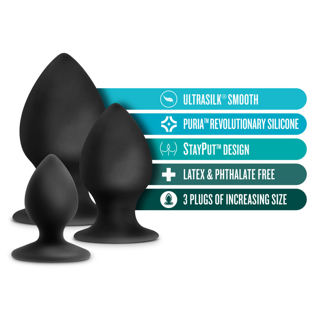 ANAL ADVENTURES PLATINUM SILICONE ANAL STOUT PLUG KIT BLACK