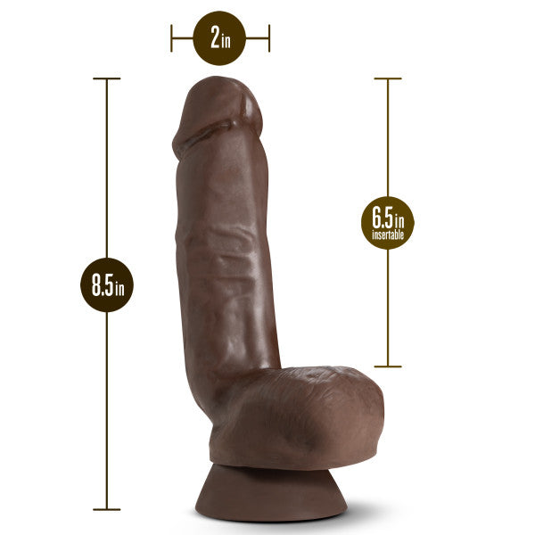 DR SKIN PLUS 8IN THICK DILDO W/ SQUEEZABLE BALLS CHOCOLATE