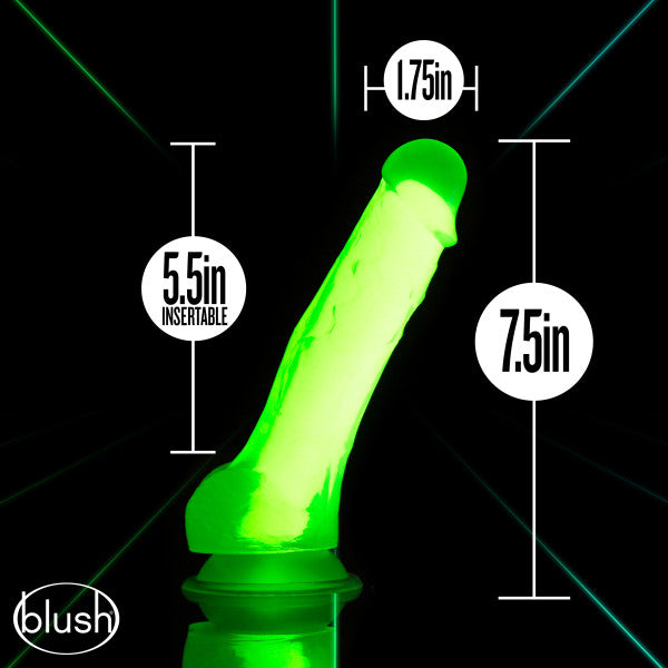 NEO ELITE GLOW IN THE DARK 7.5 IN SILICONE DUAL DENSITY COCK W/ BALLS NEON GREEN