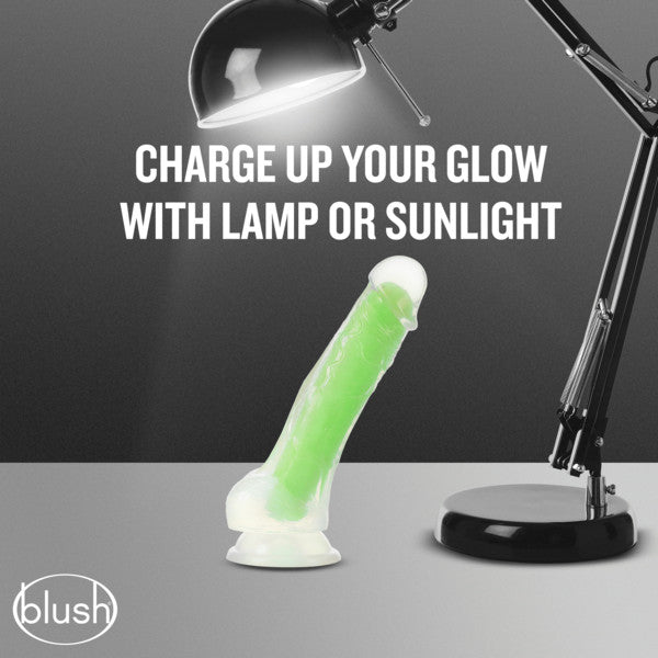 NEO ELITE GLOW IN THE DARK 7.5 IN SILICONE DUAL DENSITY COCK W/ BALLS NEON GREEN