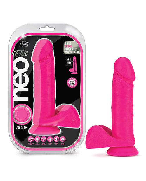 NEO ELITE 8 SILICONE DUAL DENSITY COCK W BALLS NEON PINK "