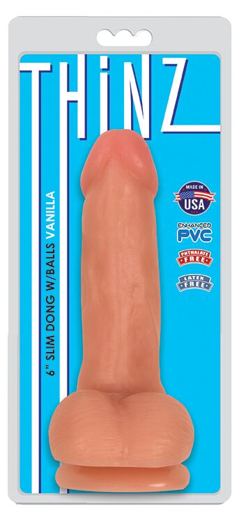 THINZ SLIM DONG 6IN W/ BALLS VANILLA