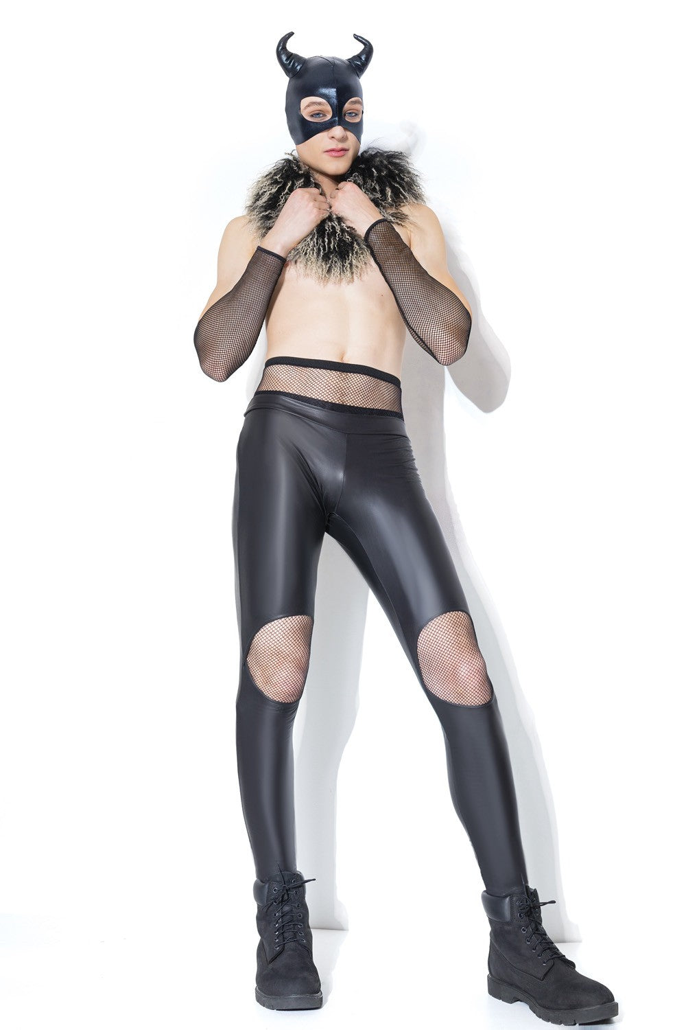 WETLOOK DEVIL MASK BLACK O/S