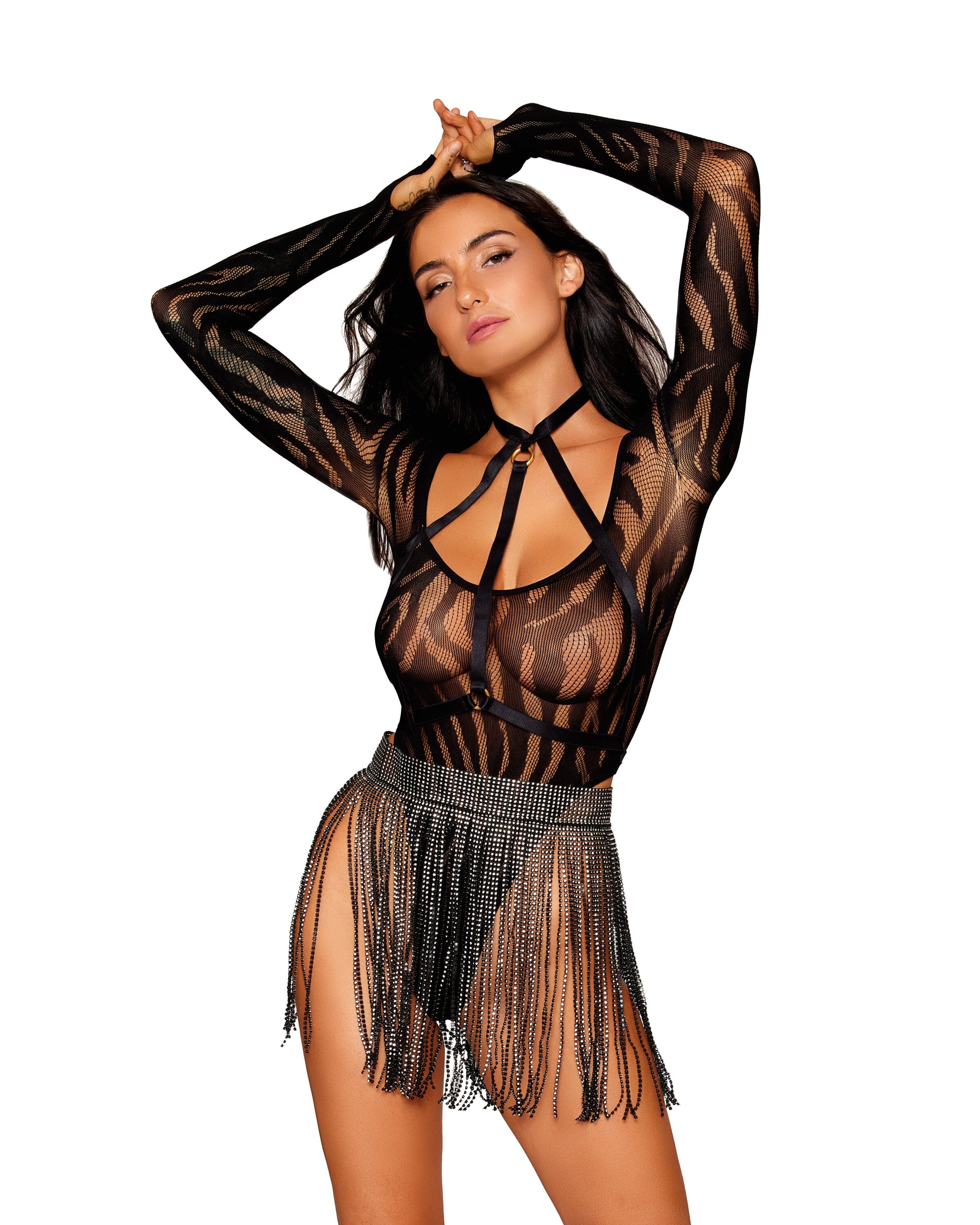 Swirl Knit Teddy & Harness Set – Black, O/S