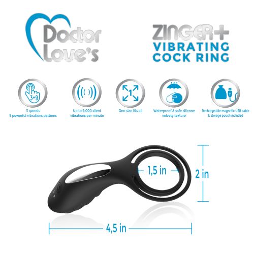 Doctor Love Zinger+ Vibrating Rechargeable Cock Ring – Black