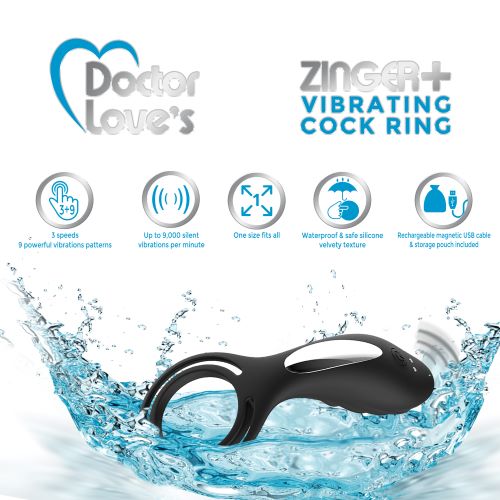 Doctor Love Zinger+ Vibrating Rechargeable Cock Ring – Black