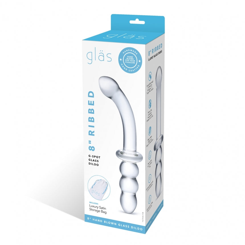GLAS 8 RIBBED G SPOT GLASS DILDO "