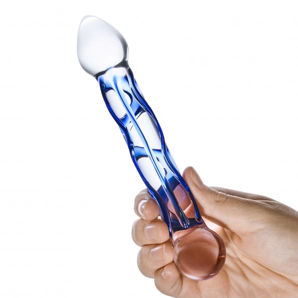 GLAS 6.5 FULL TIP TEXTURED GLASS DILDO "
