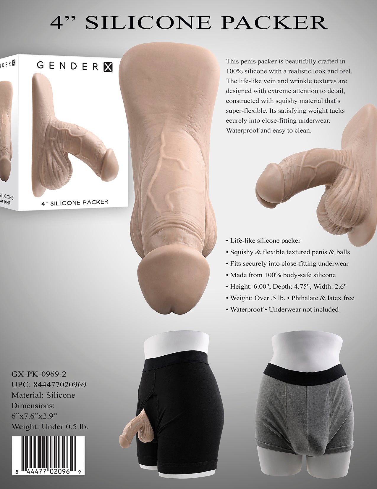 GENDER X 4IN SILICONE PACKER LIGHT