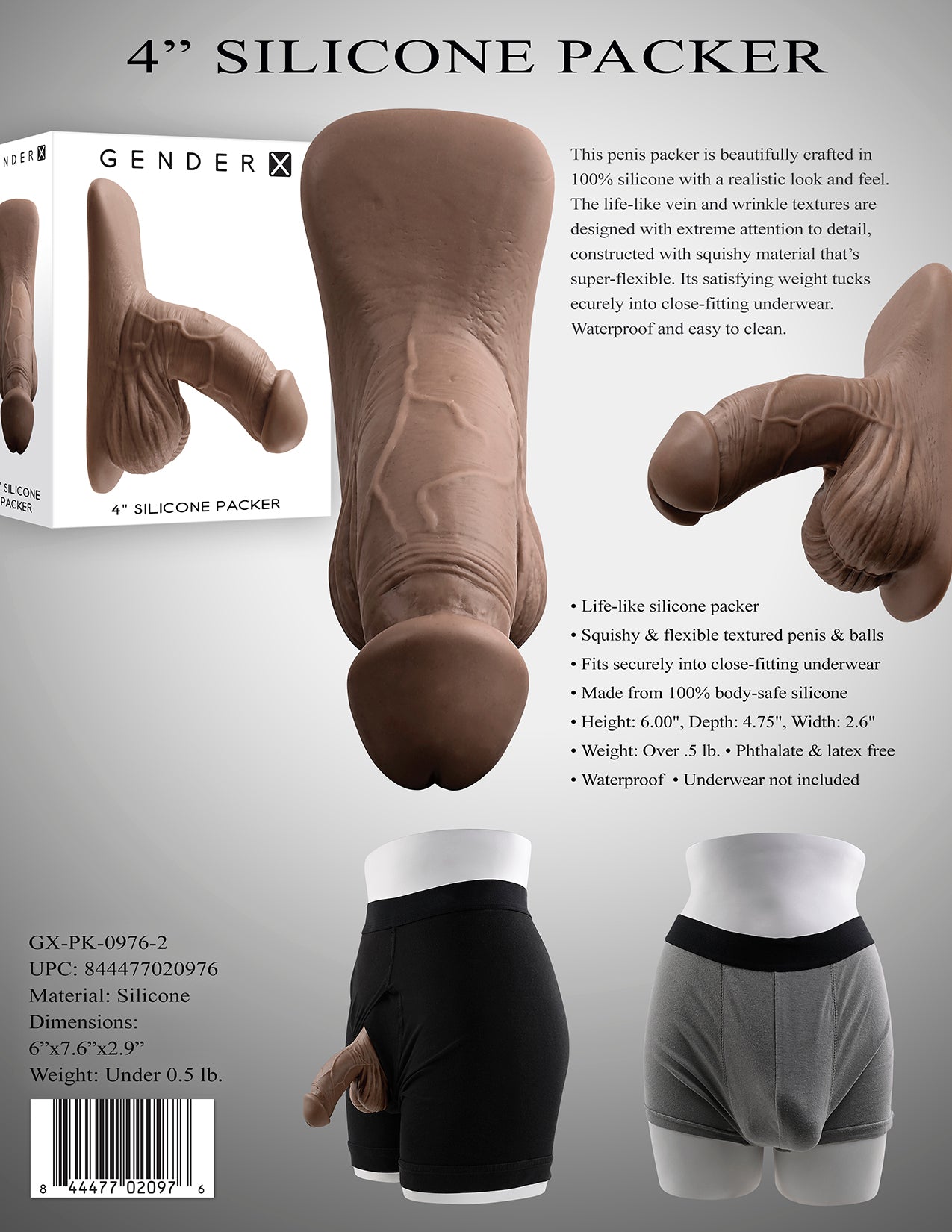 GENDER X 4IN SILICONE PACKER DARK