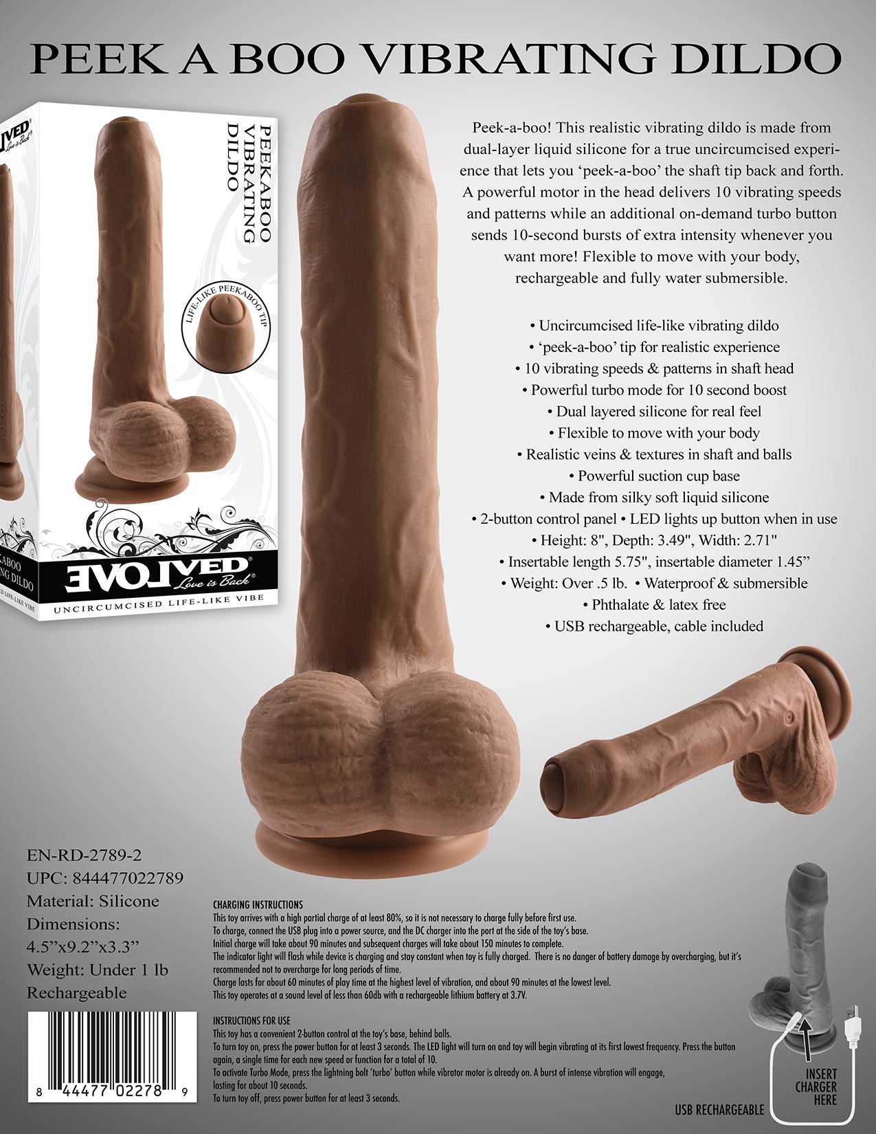 EVOLVED PEEK A BOO VIBRATING DILDO DARK