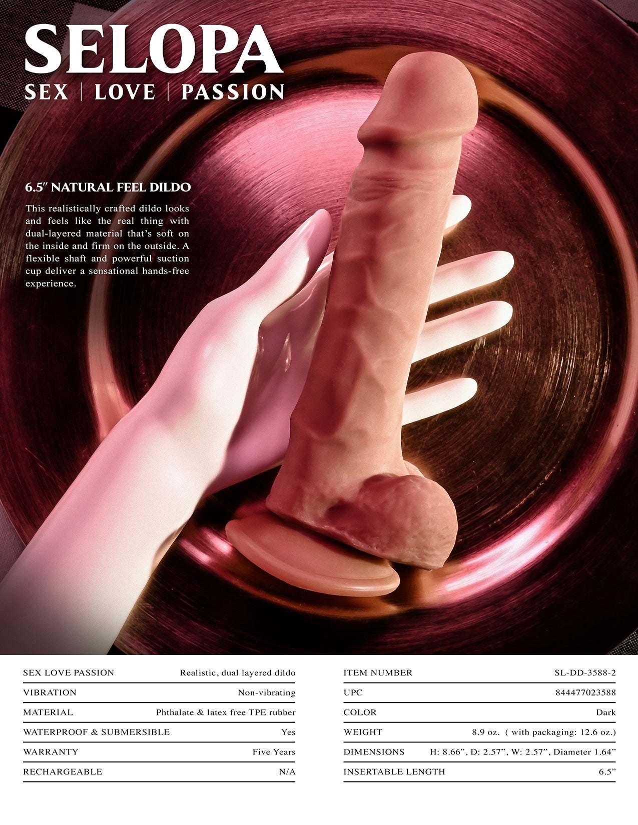 EVOLVED 6.5 IN NATURAL FEEL DILDO DARK