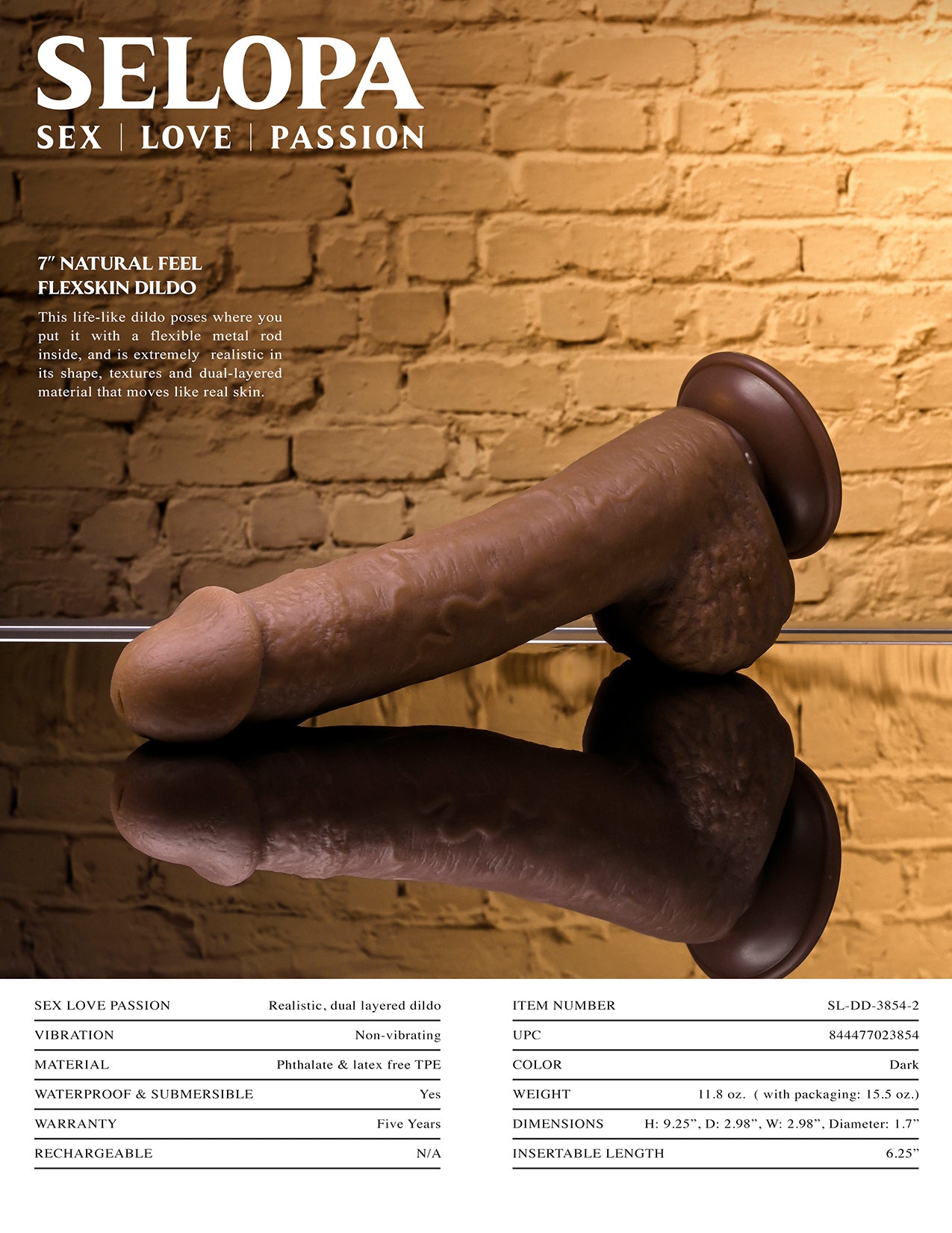 SELOPA 7 IN NATURAL FEEL FLEXSKIN DILDO DARK
