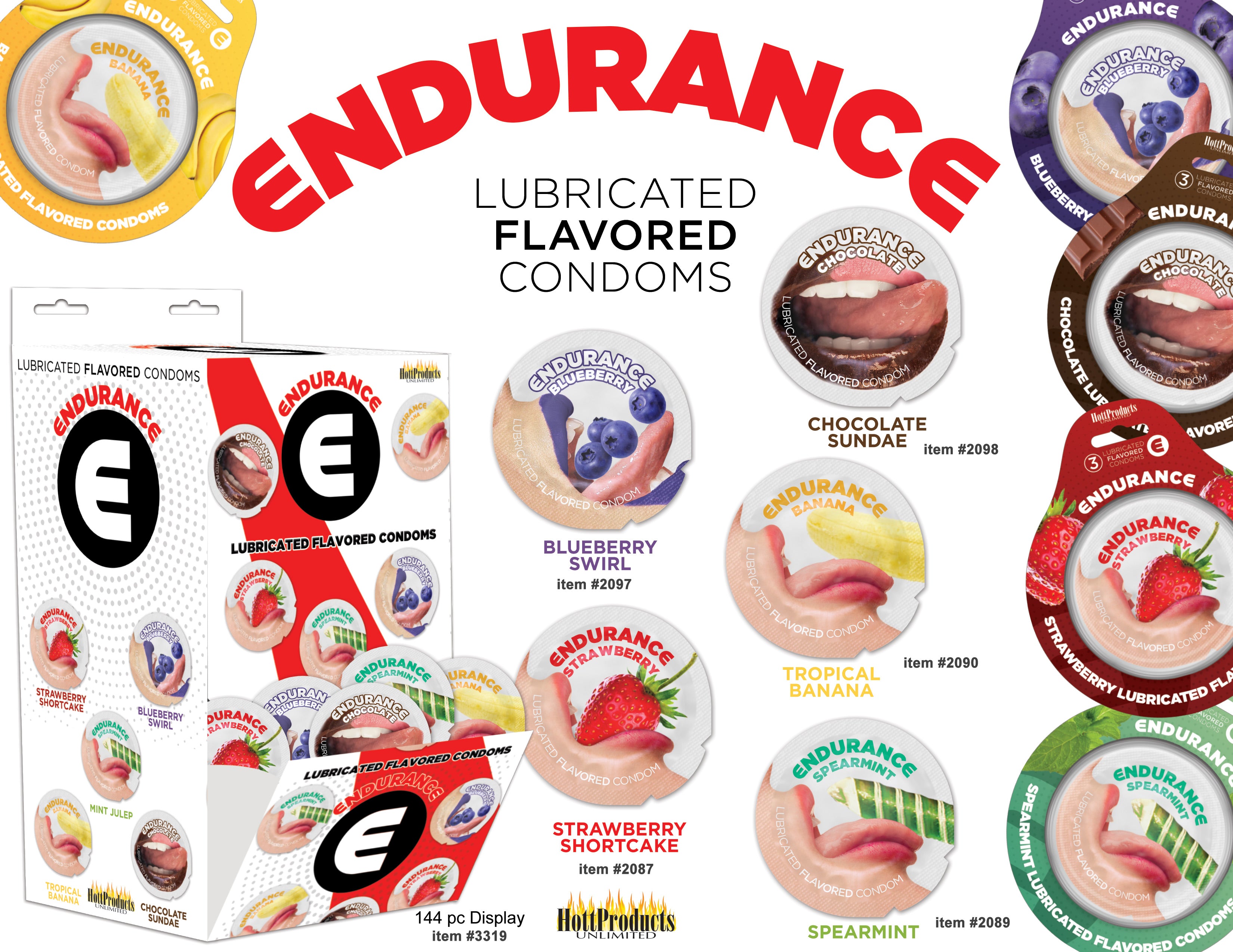 Endurance Flavored Condoms – Assorted Flavors, 144 pcs, Wall Mount