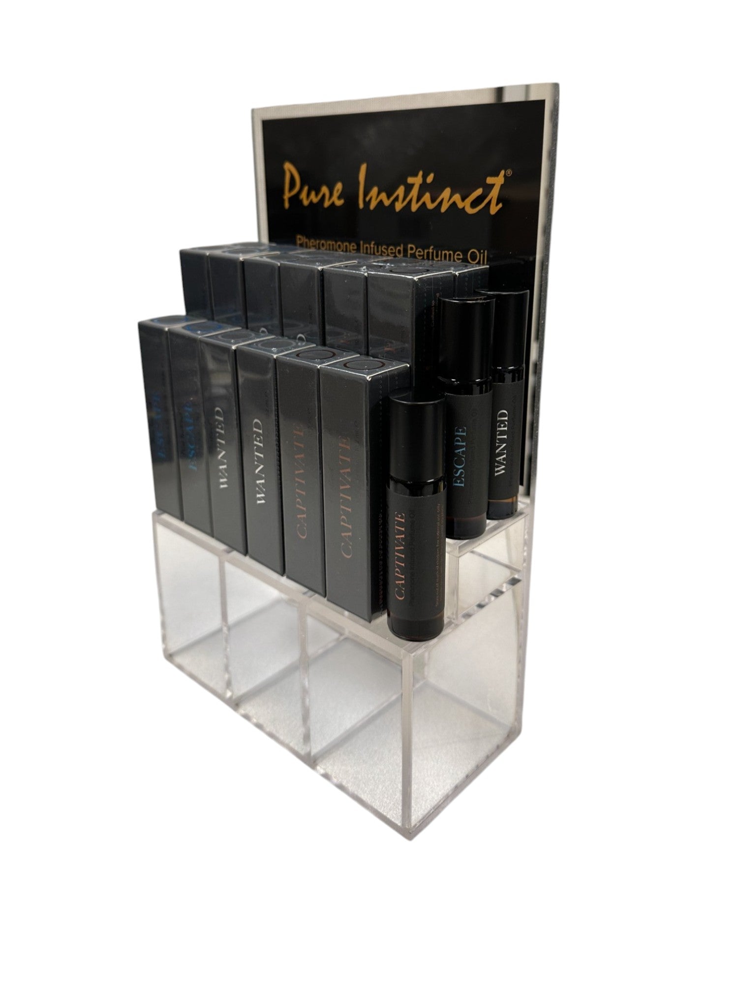 Pure Instinct Pheromone-Infused Perfume Oil Men Acrylic Cube Display With Testers