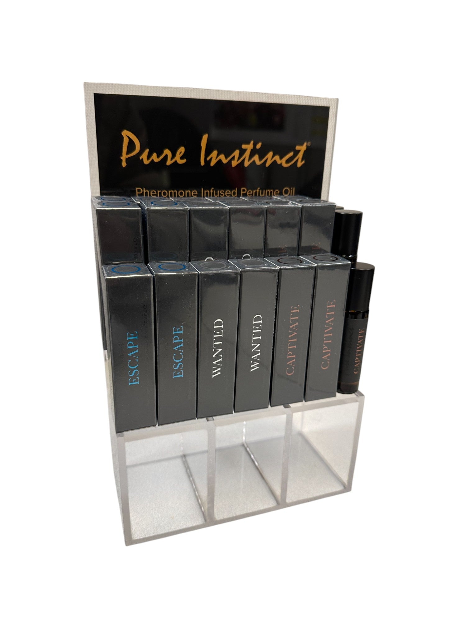 Pure Instinct Pheromone-Infused Perfume Oil Men Acrylic Cube Display With Testers