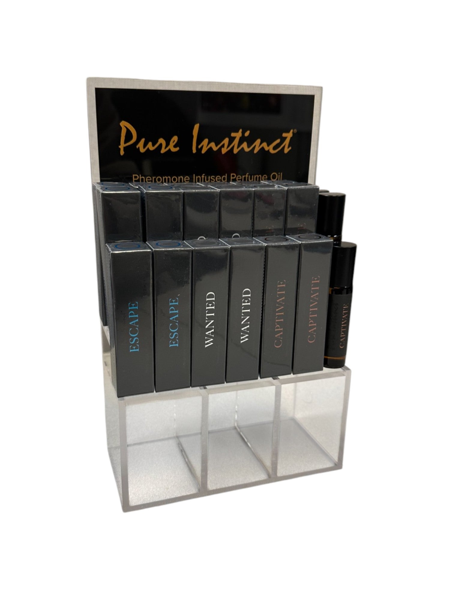 Pure Instinct Pheromone-Infused Perfume Oil Men Acrylic Cube Display With Testers