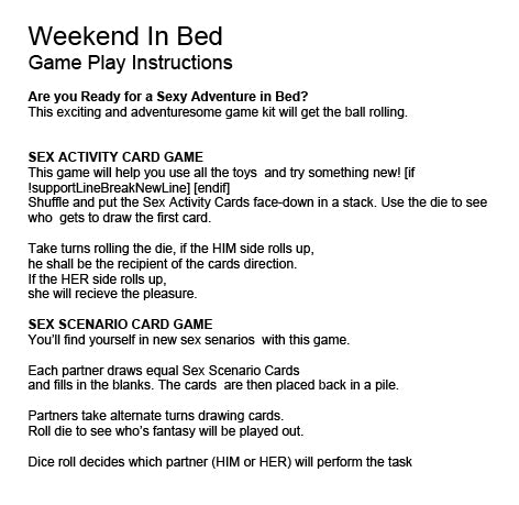 BEHIND CLOSED DOORS WEEKEND IN BED GAME KIT