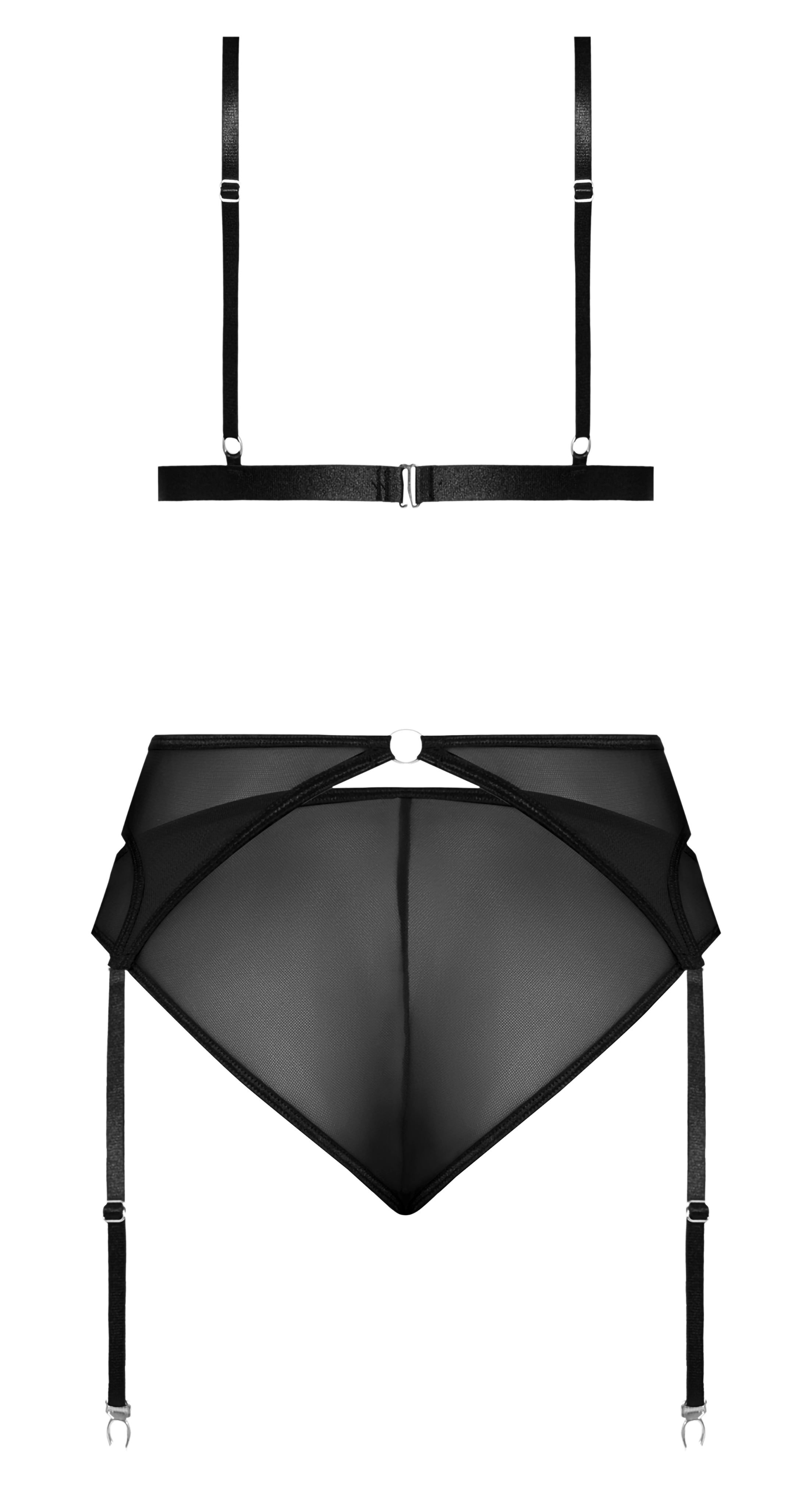 Sassy Bra, Garter & Rouched Panty – Black, 2XL